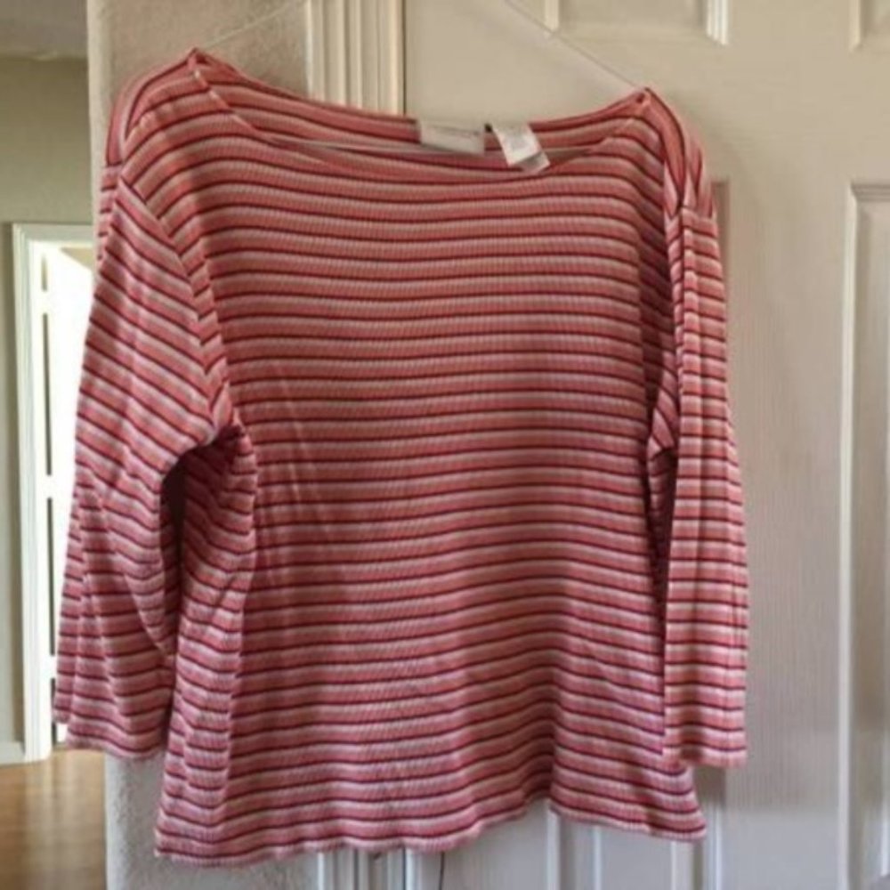 liz claiborne lizwear jeans striped top 3/4 sleeves